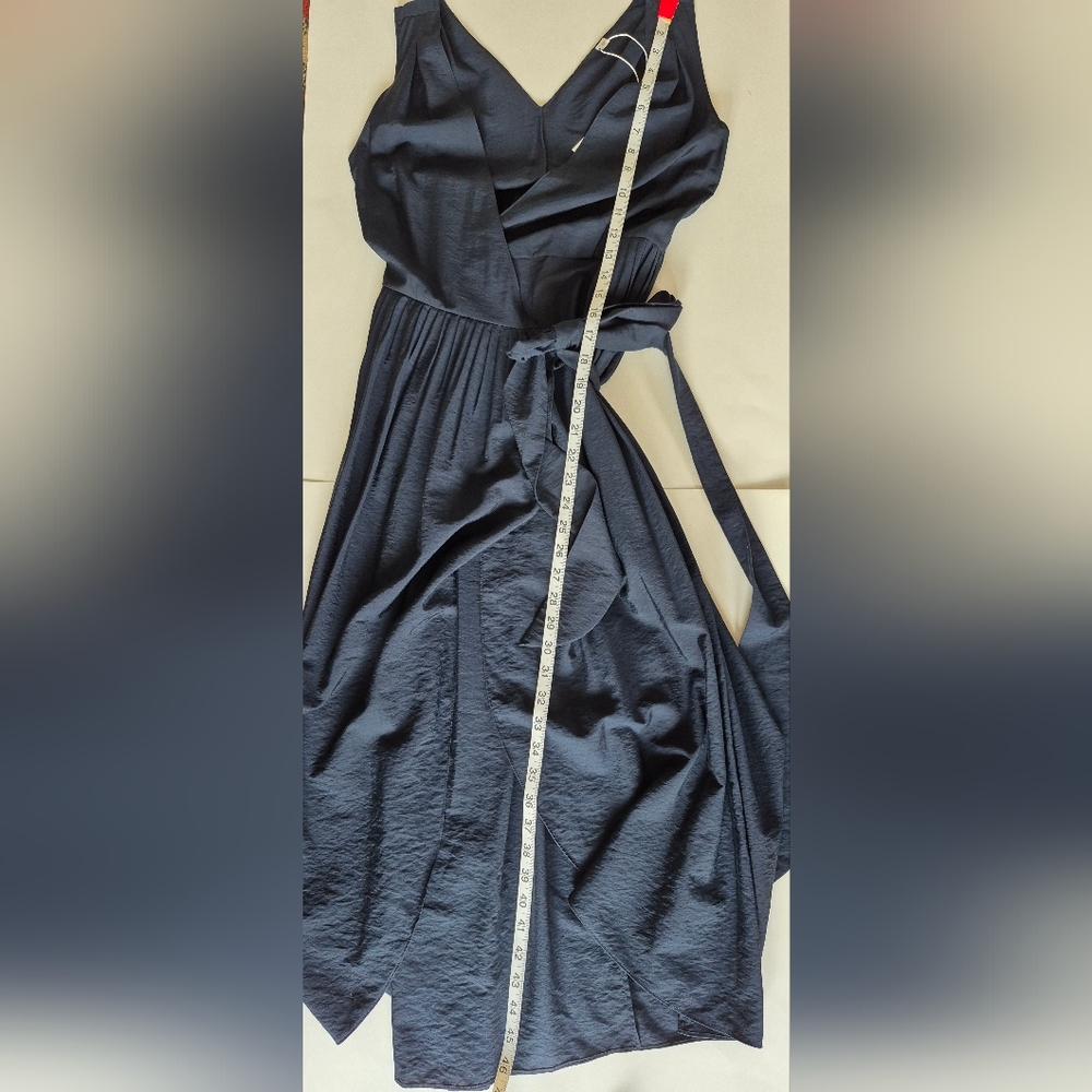 Vince Wrap Dress Navy Blue Sleeveless Pleated V- Neck Midi Size XXS NEW $425 - Picture 12 of 12